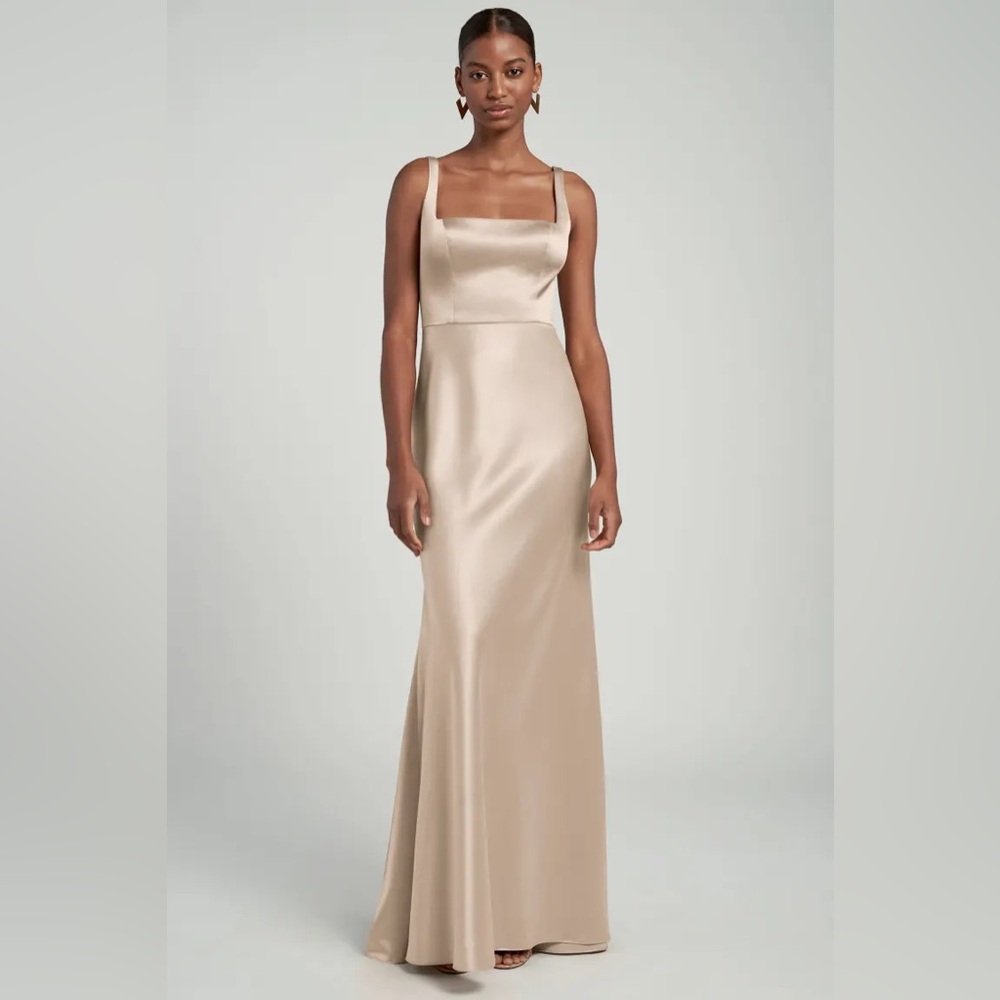 Jenny Yoo Arianna Dress, satin back crepe, pale gold